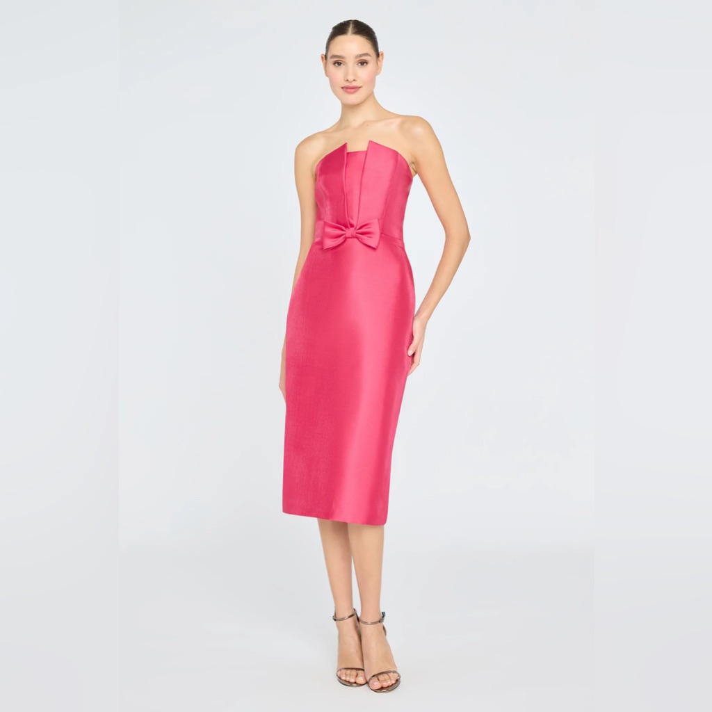 Theia Bridget Strapless Fuchsia Bow-Front Sheath Dress